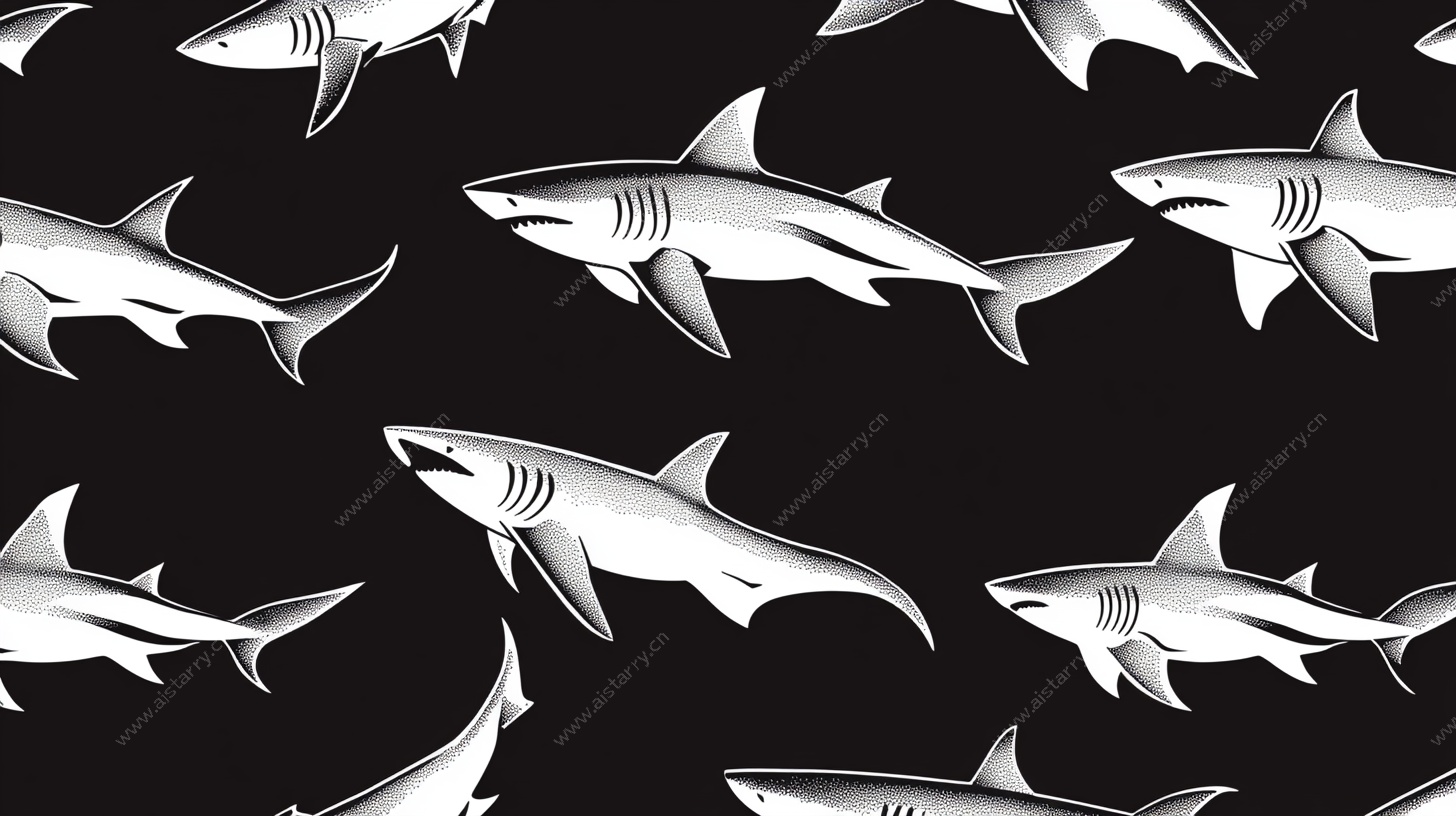 鲨鱼图案黑白无缝背景