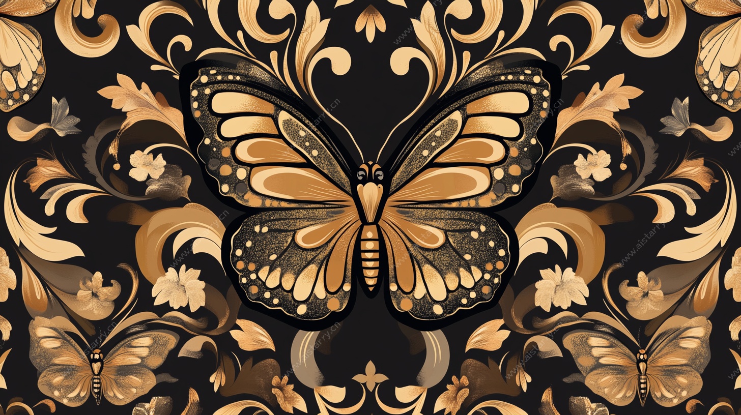 黑金蝴蝶复古花纹图案
