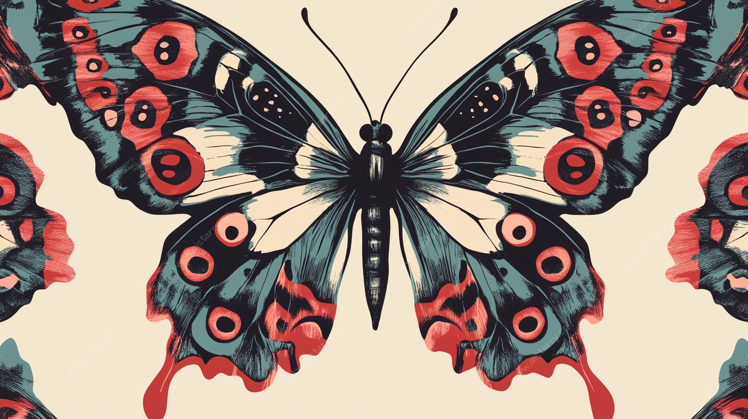 复古风蝴蝶图案插画