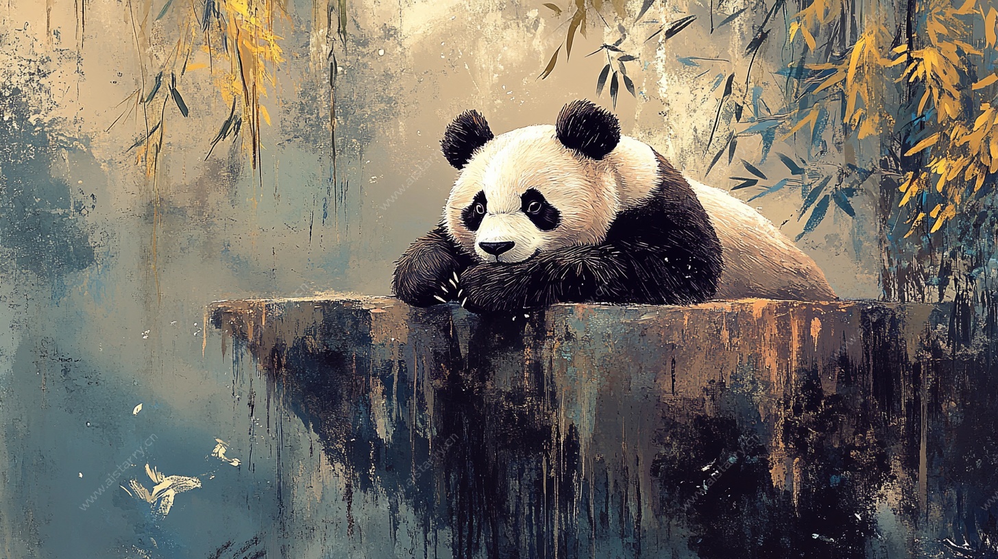 竹林中的慵懒熊猫