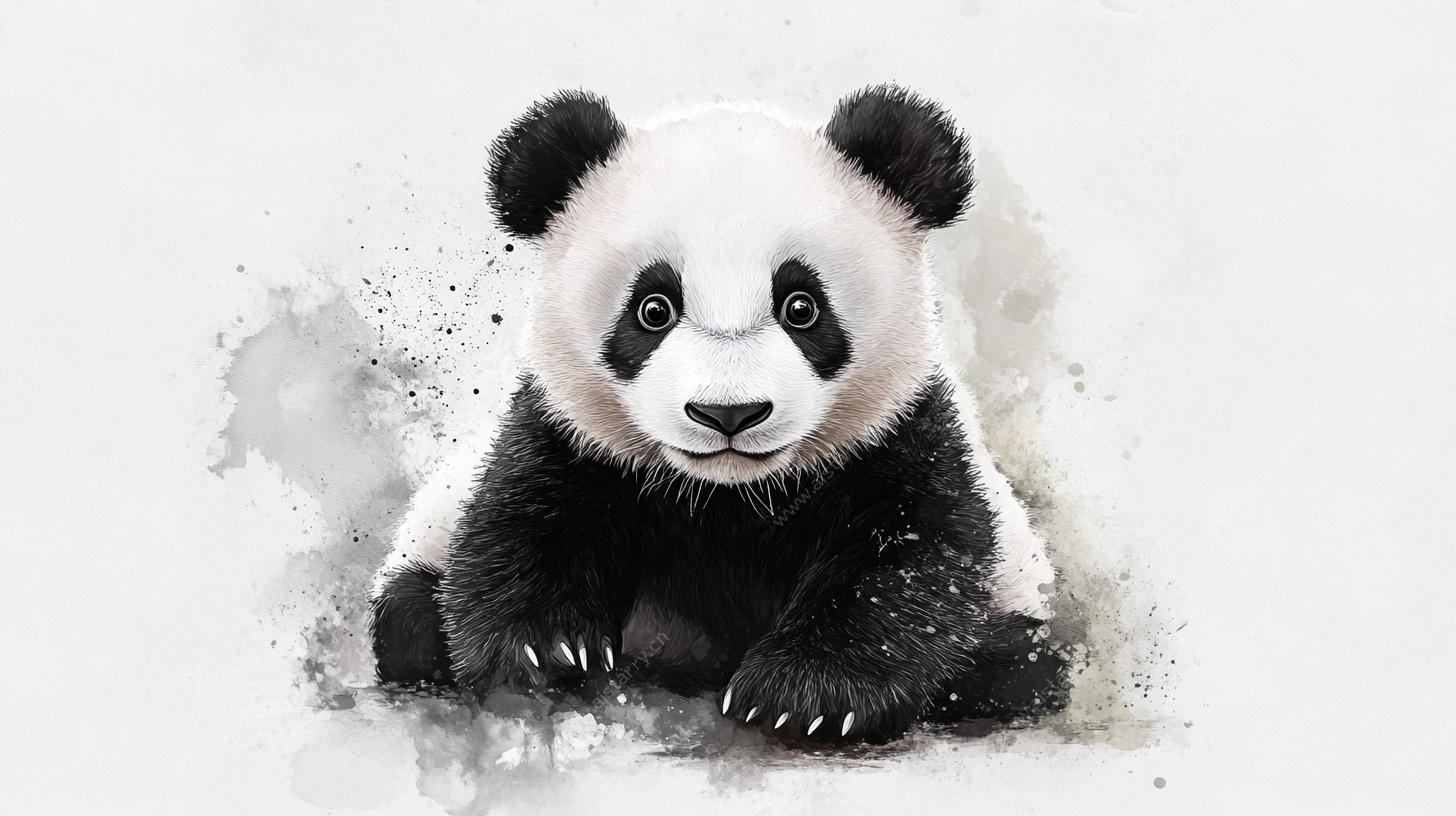 水彩风可爱熊猫萌态图