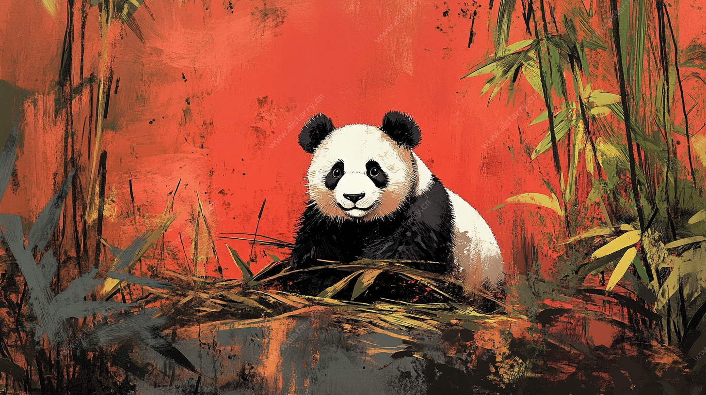 竹林中的熊猫插画