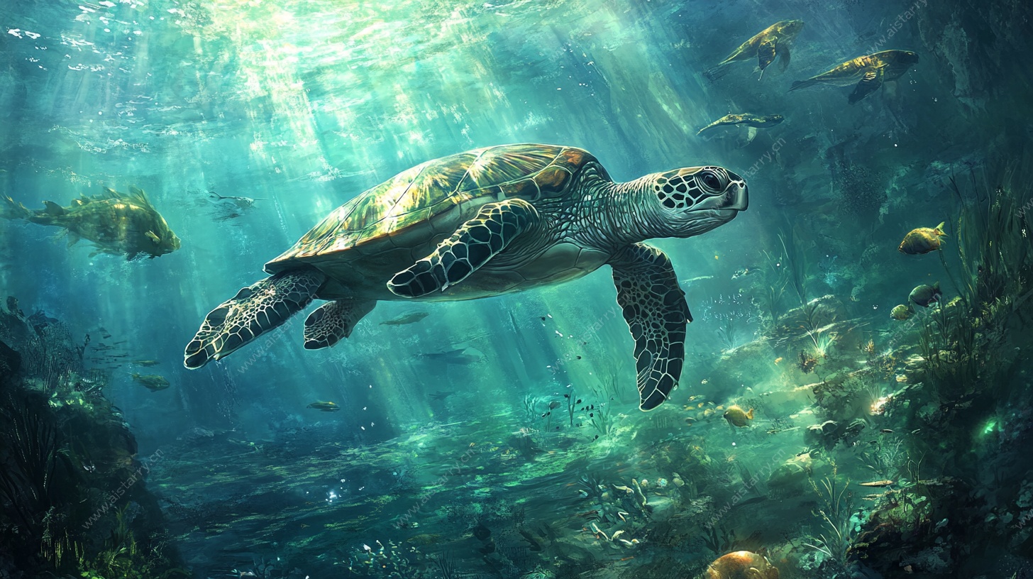 海龟畅游于梦幻海底世界