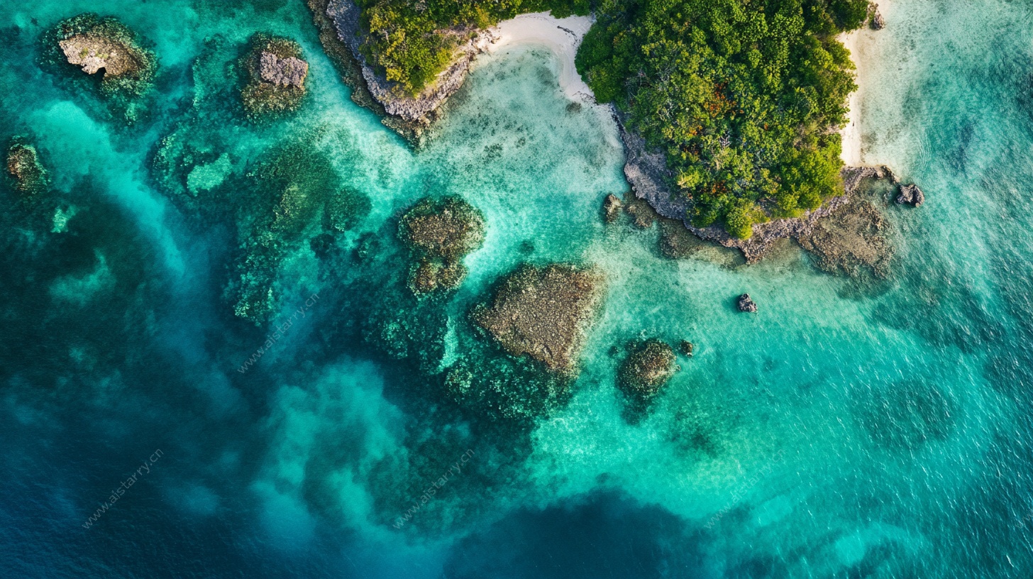 海岛碧海蓝天鸟瞰美景
