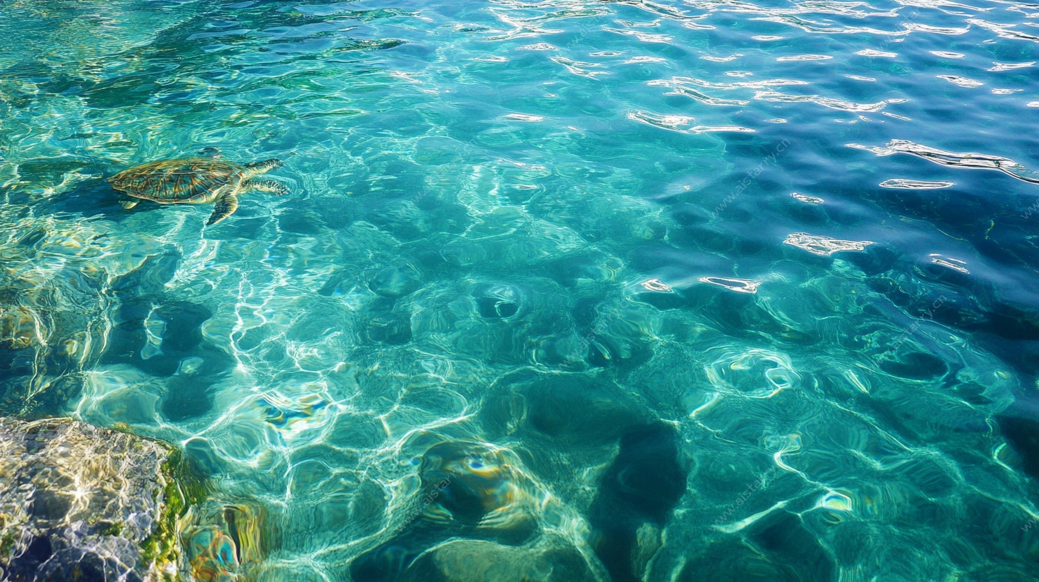 清澈海水中的悠然海龟