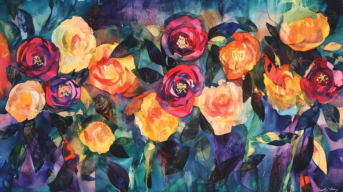 绚丽多彩花卉水彩画