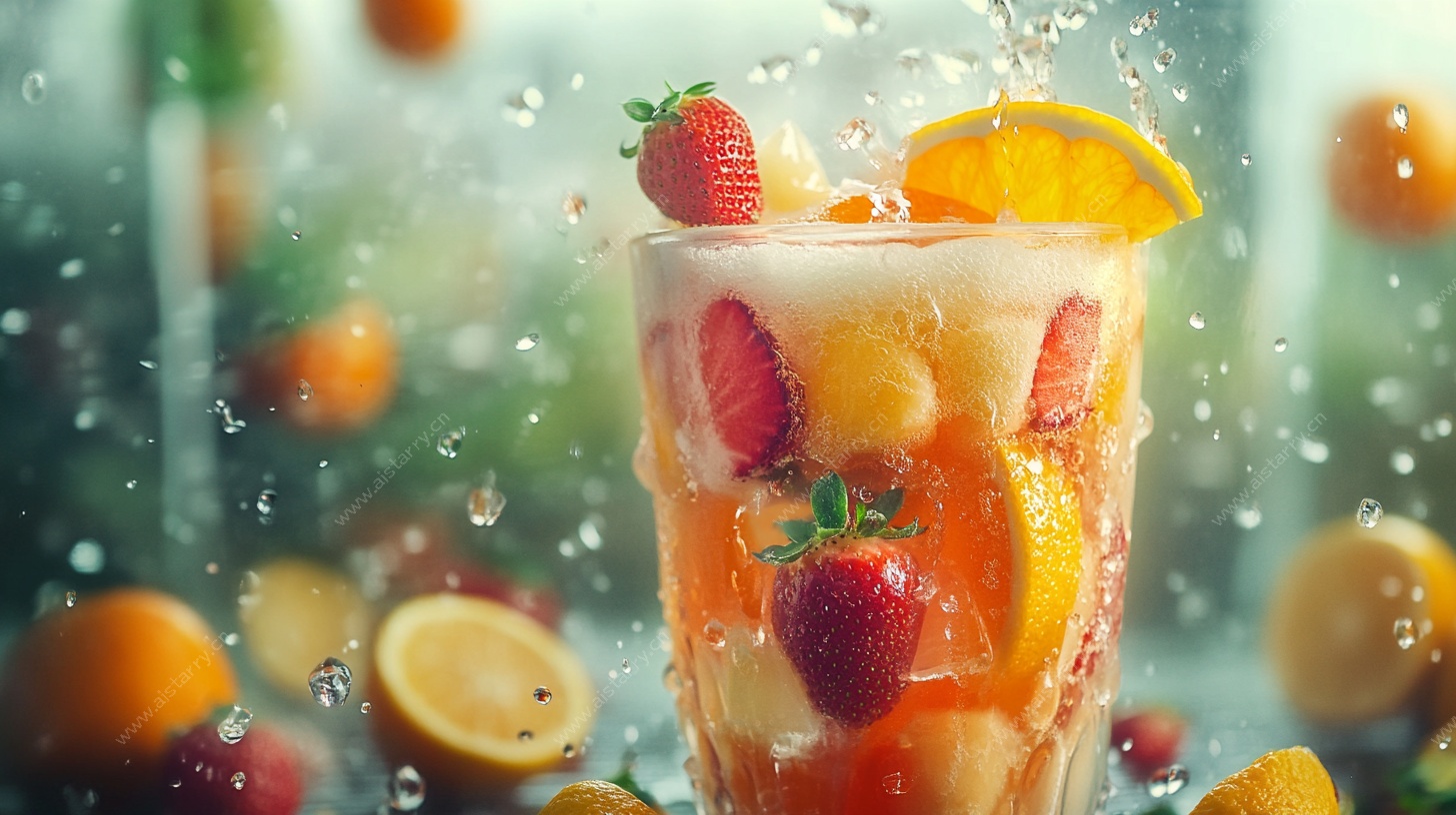 缤纷水果冰饮 水花飞溅