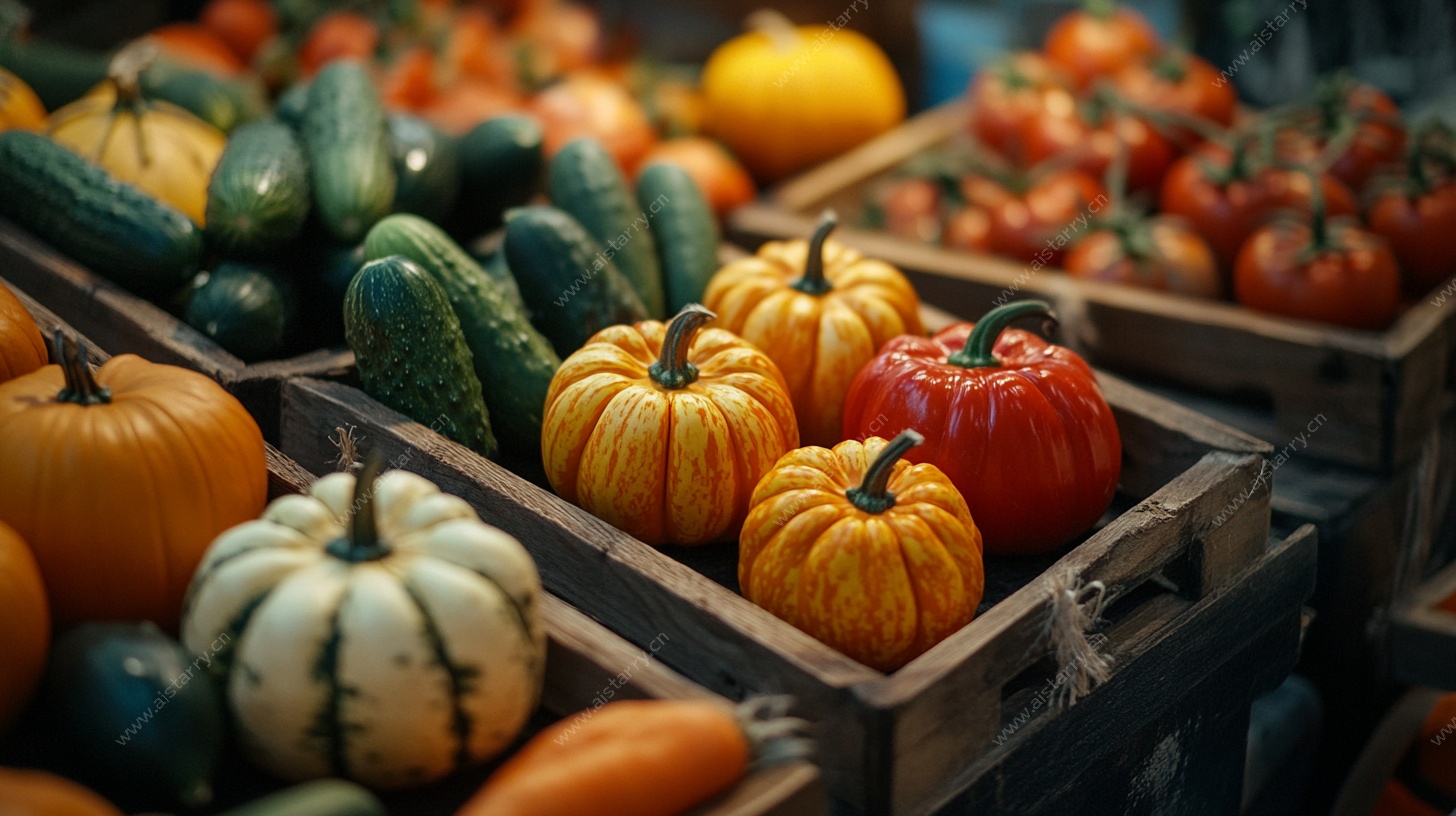 多彩南瓜与蔬菜陈列