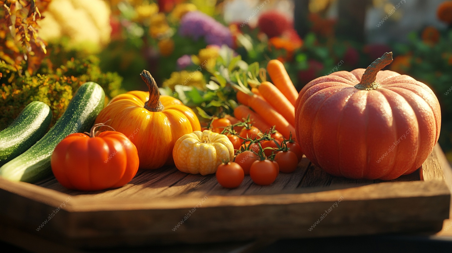 秋日丰收果蔬静物图