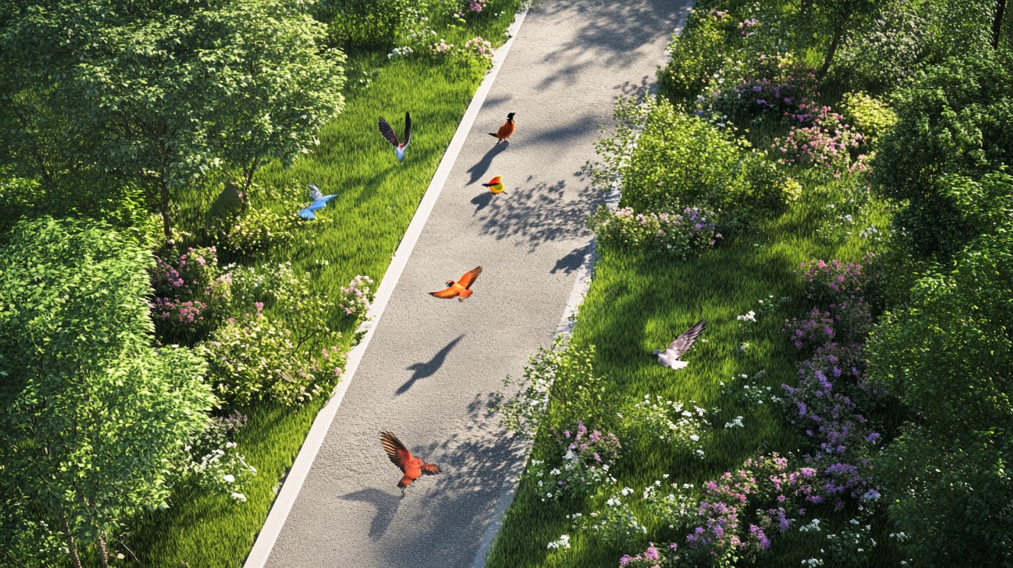 空中视角下的林间漫步道