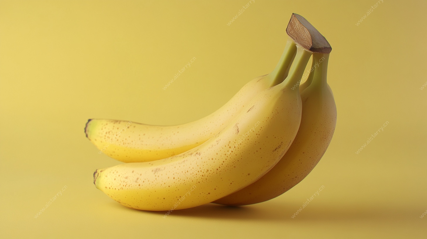 黄色背景下的三根香蕉