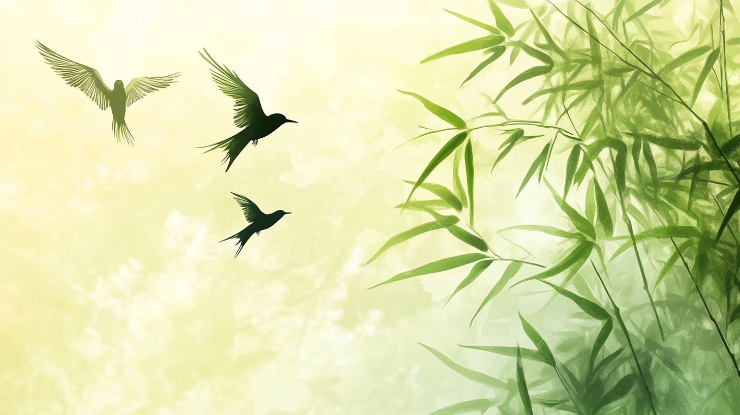 竹林飞鸟图