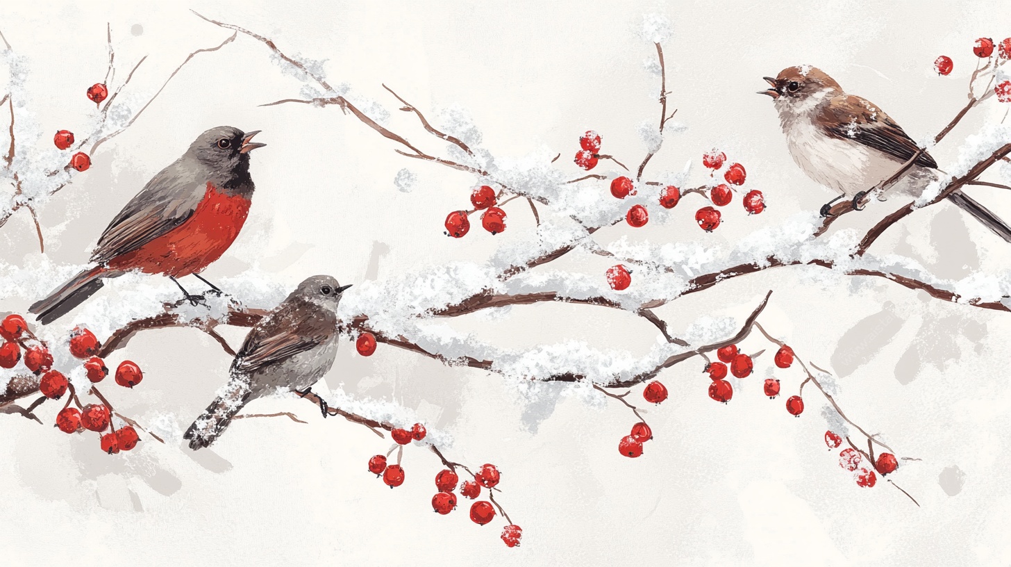 雪枝上的灵动鸟儿