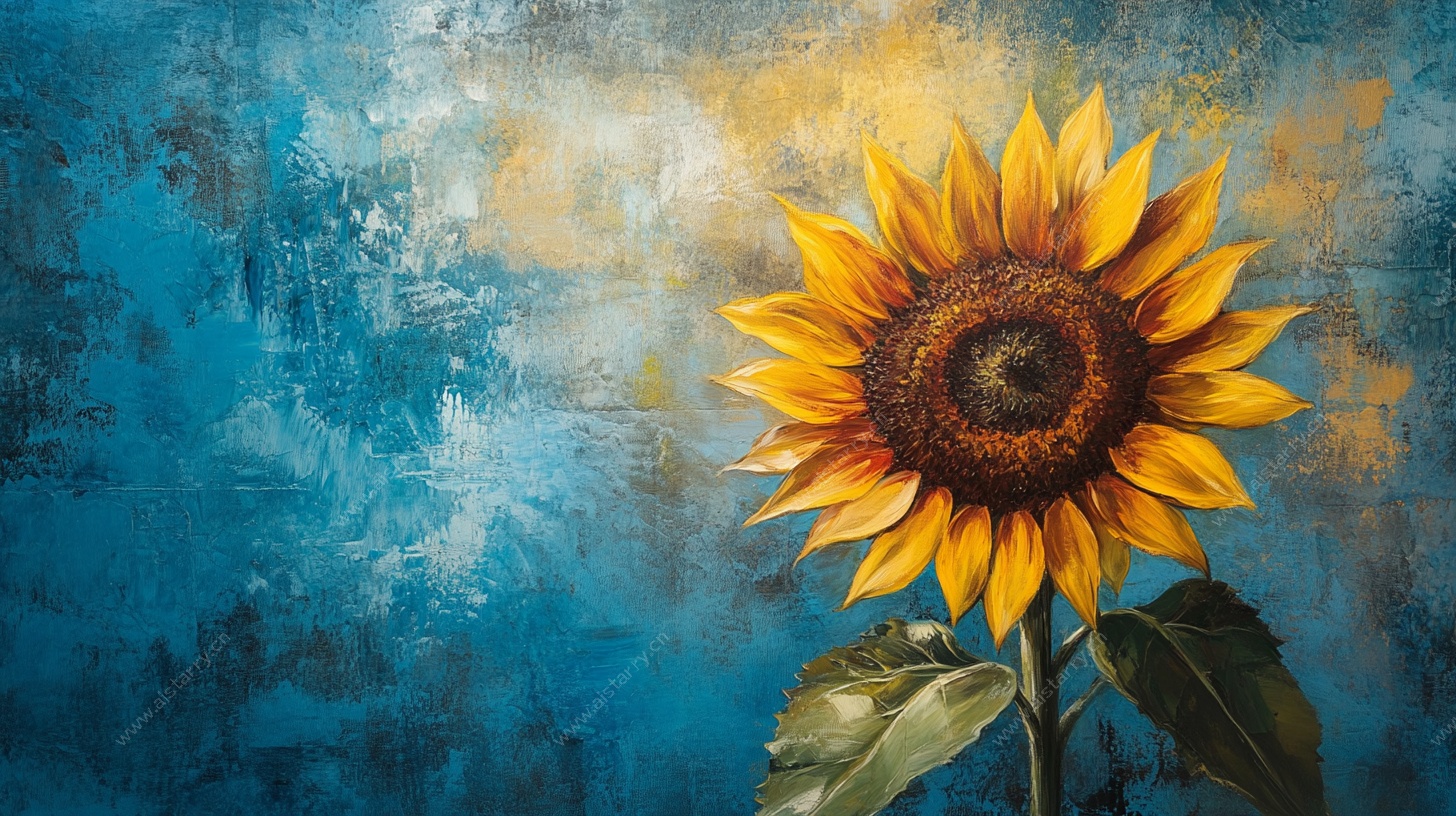 蓝色背景下的向日葵油画
