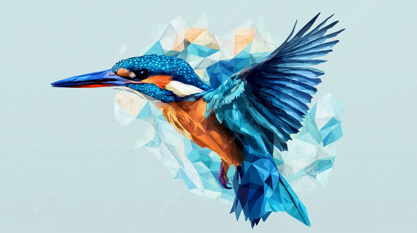 蓝羽翠鸟 几何艺术之展翅瞬间