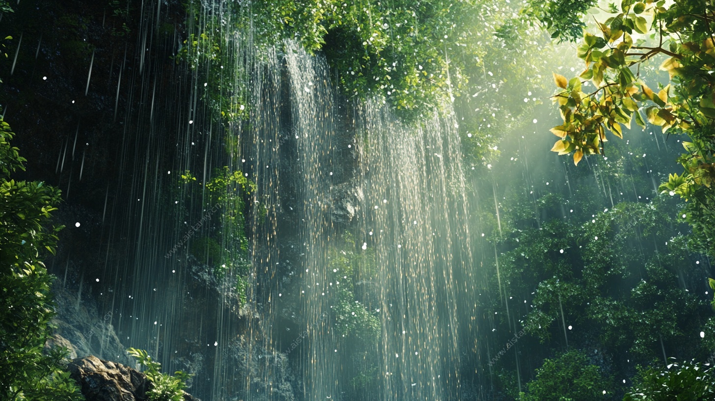 森林瀑布 自然光影交织之美
