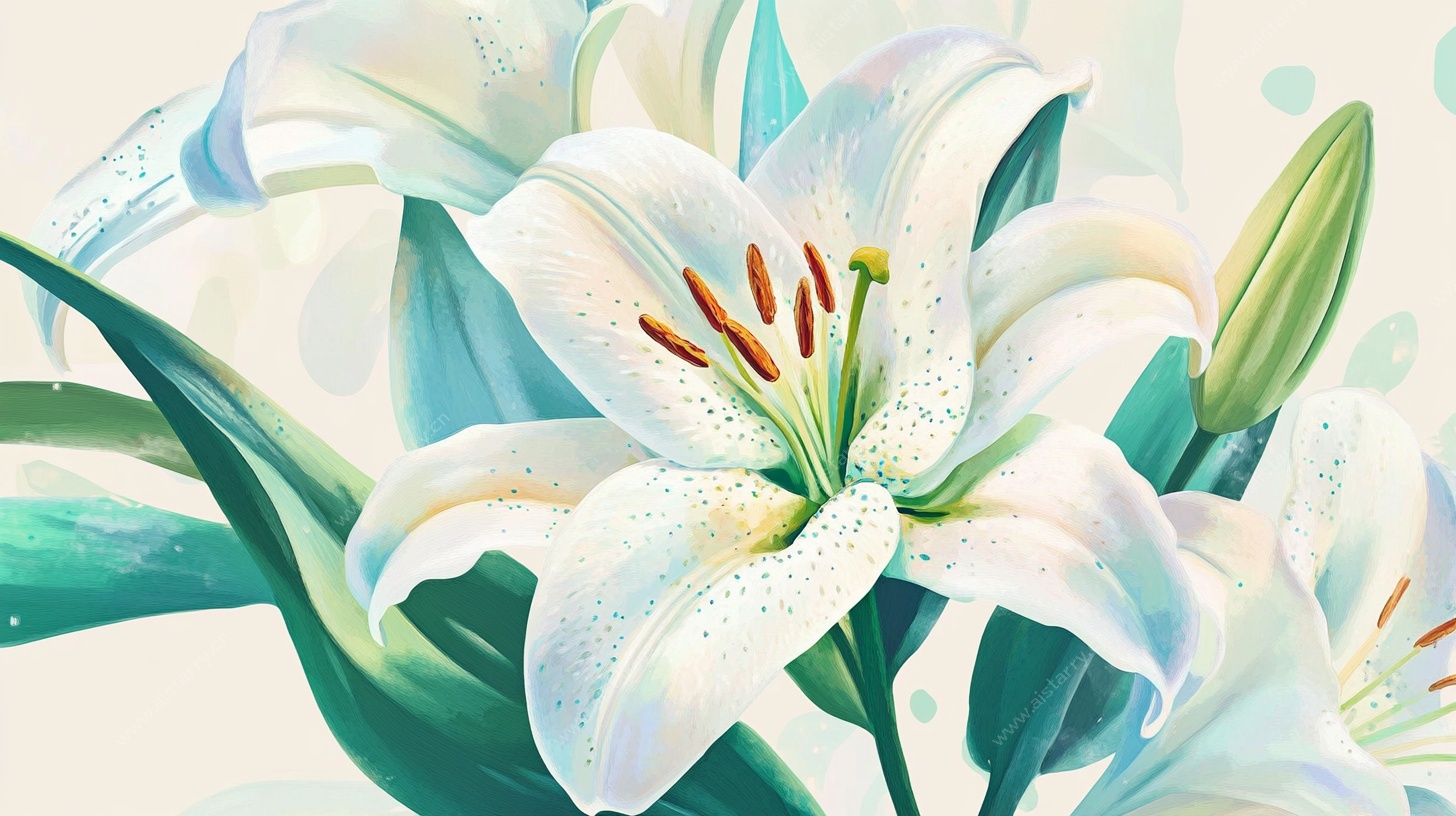 清新绽放百合花插画