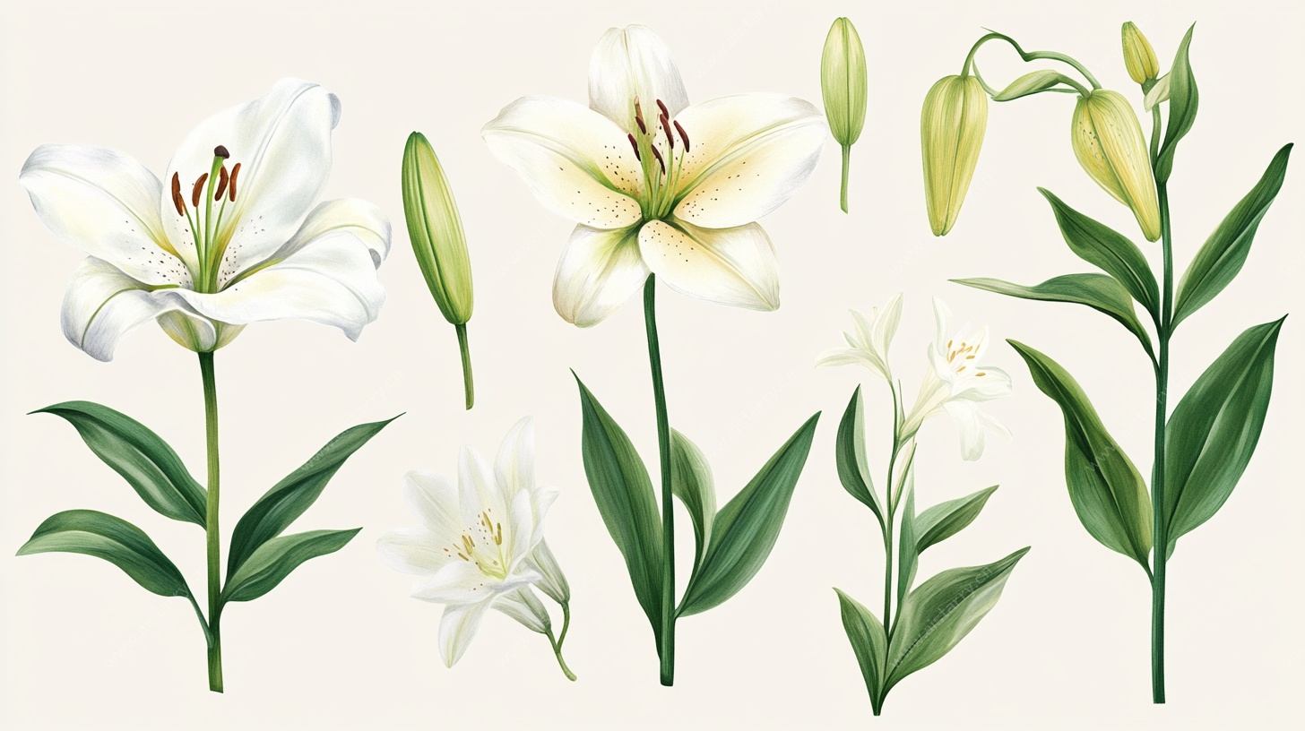 百合花植物插画集合