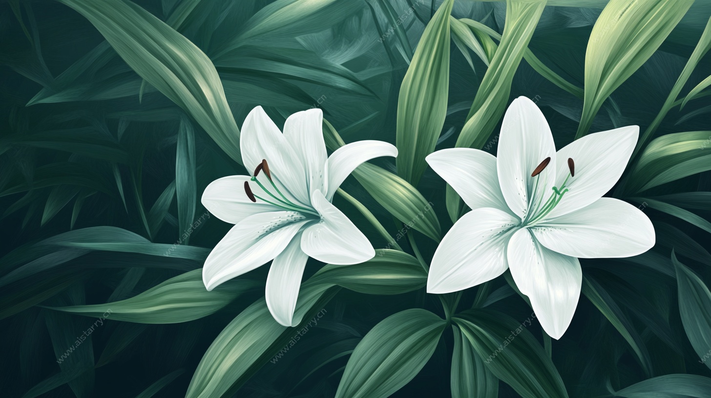 两朵绽放的优雅白百合