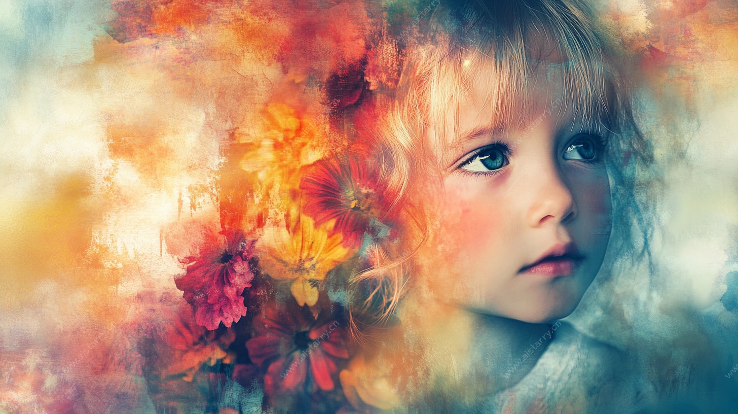 梦幻花丛中的童真少女