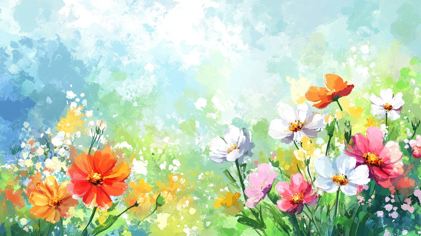 春日缤纷花卉水彩画
