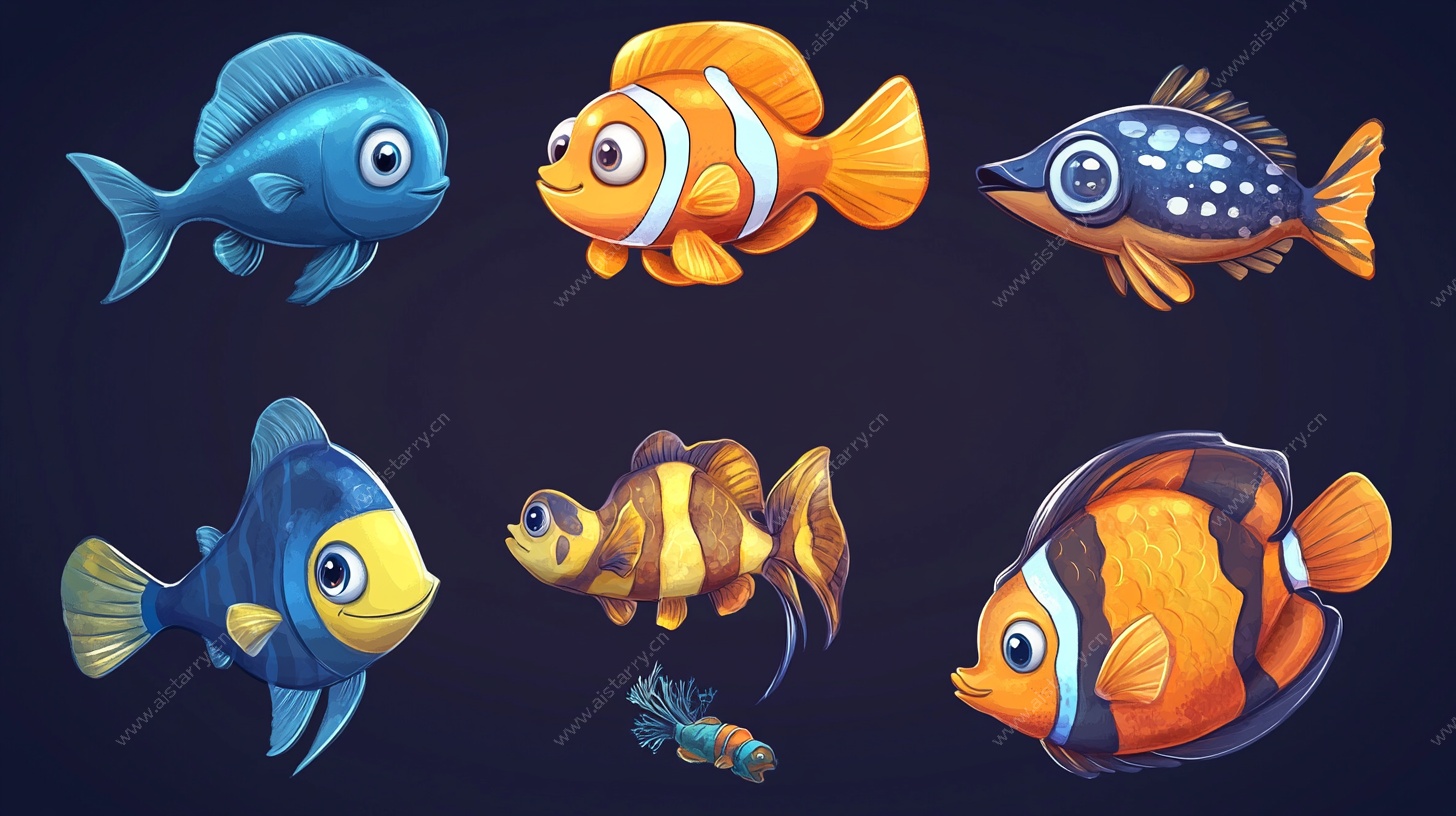 可爱多彩海洋鱼类插画