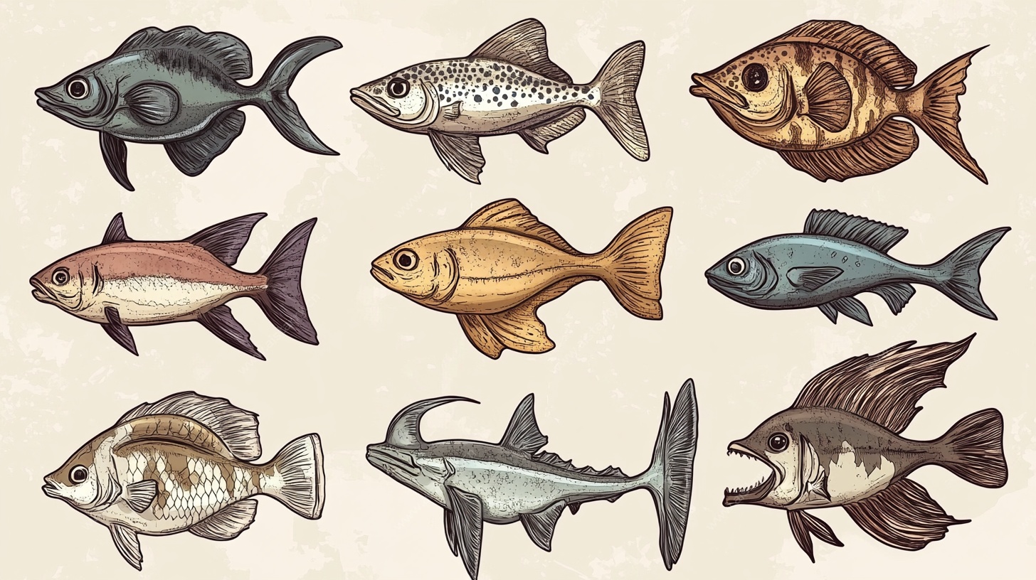 手绘多样鱼类插画集合