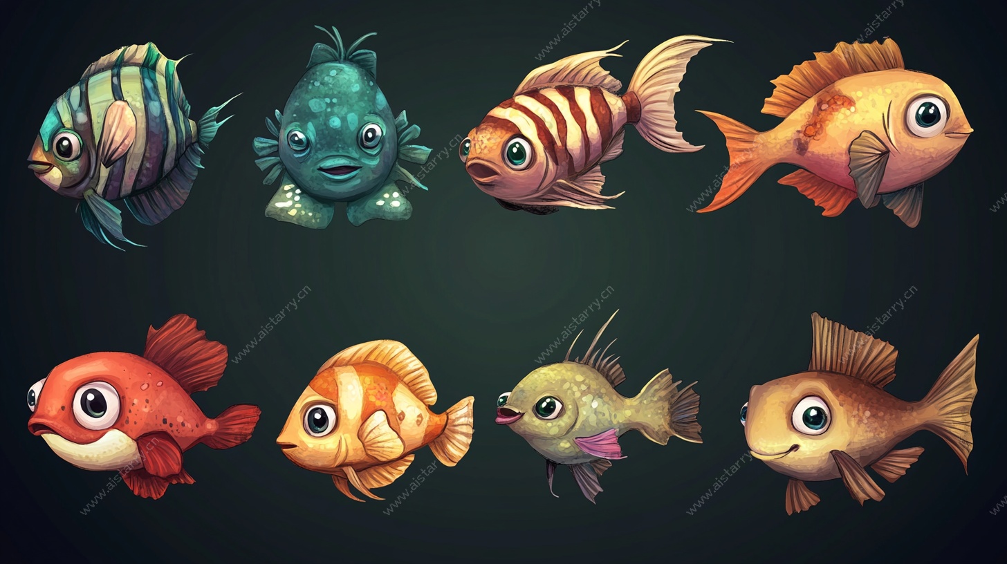可爱多彩卡通鱼类集合