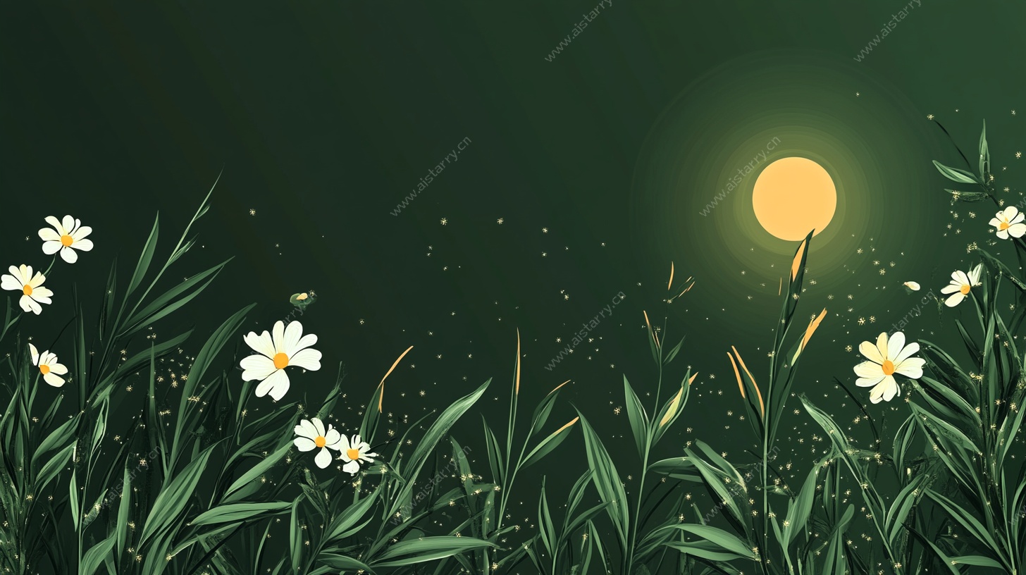 月夜雏菊草地梦幻图景