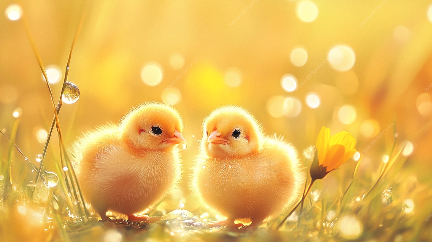 春日萌鸡在草地