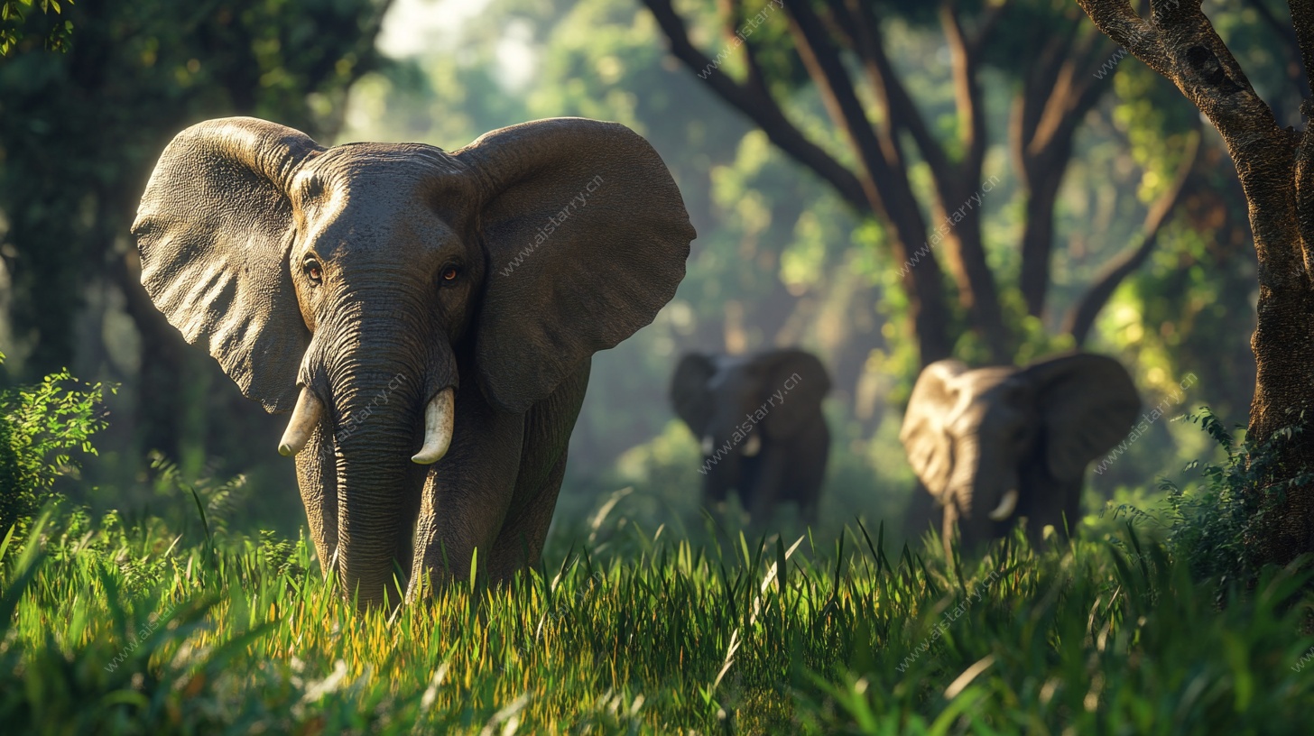 森林中的大象家族