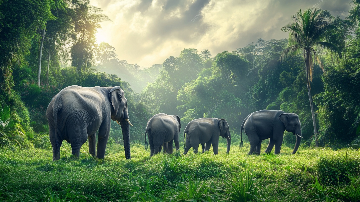 大象漫步于热带雨林