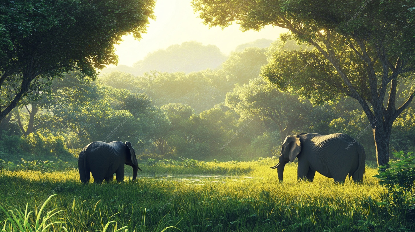 阳光下的草原双象