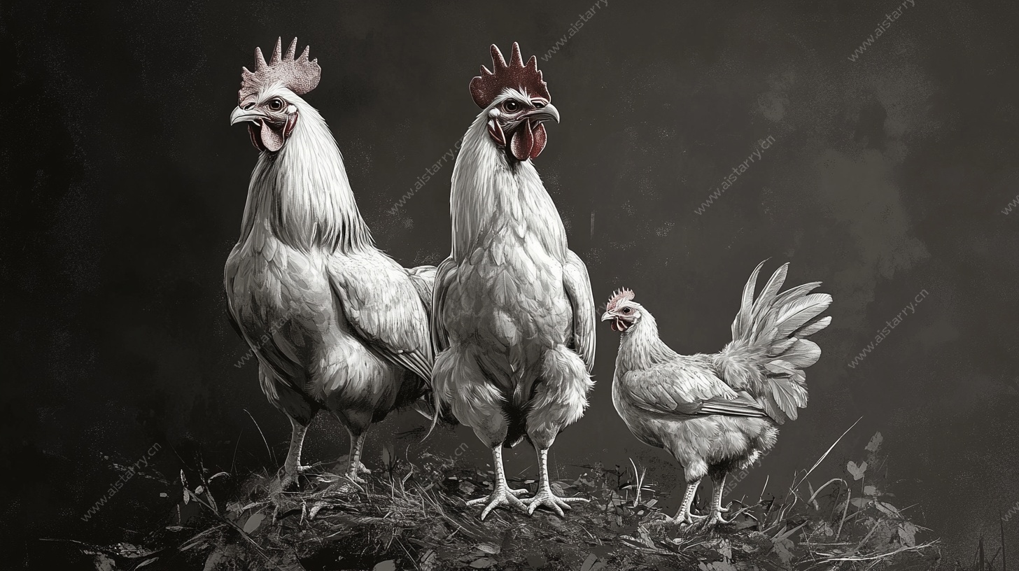 三只鸡的黑白艺术照