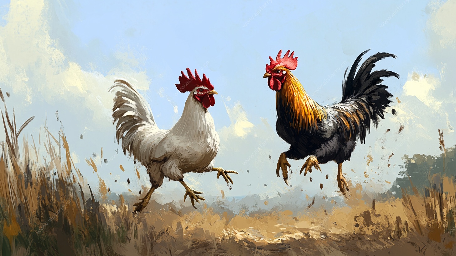 斗鸡对峙图