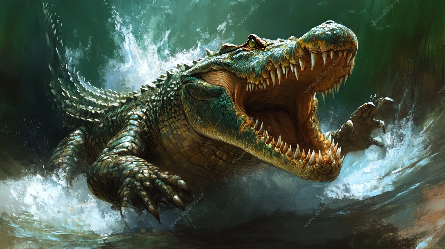 凶猛鳄鱼破水而出