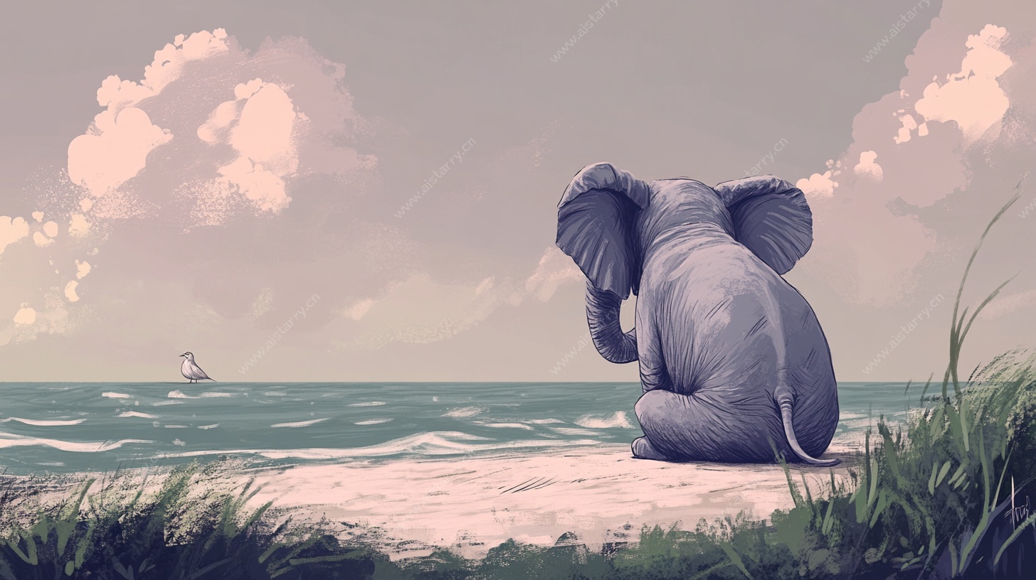 大象独坐在海边