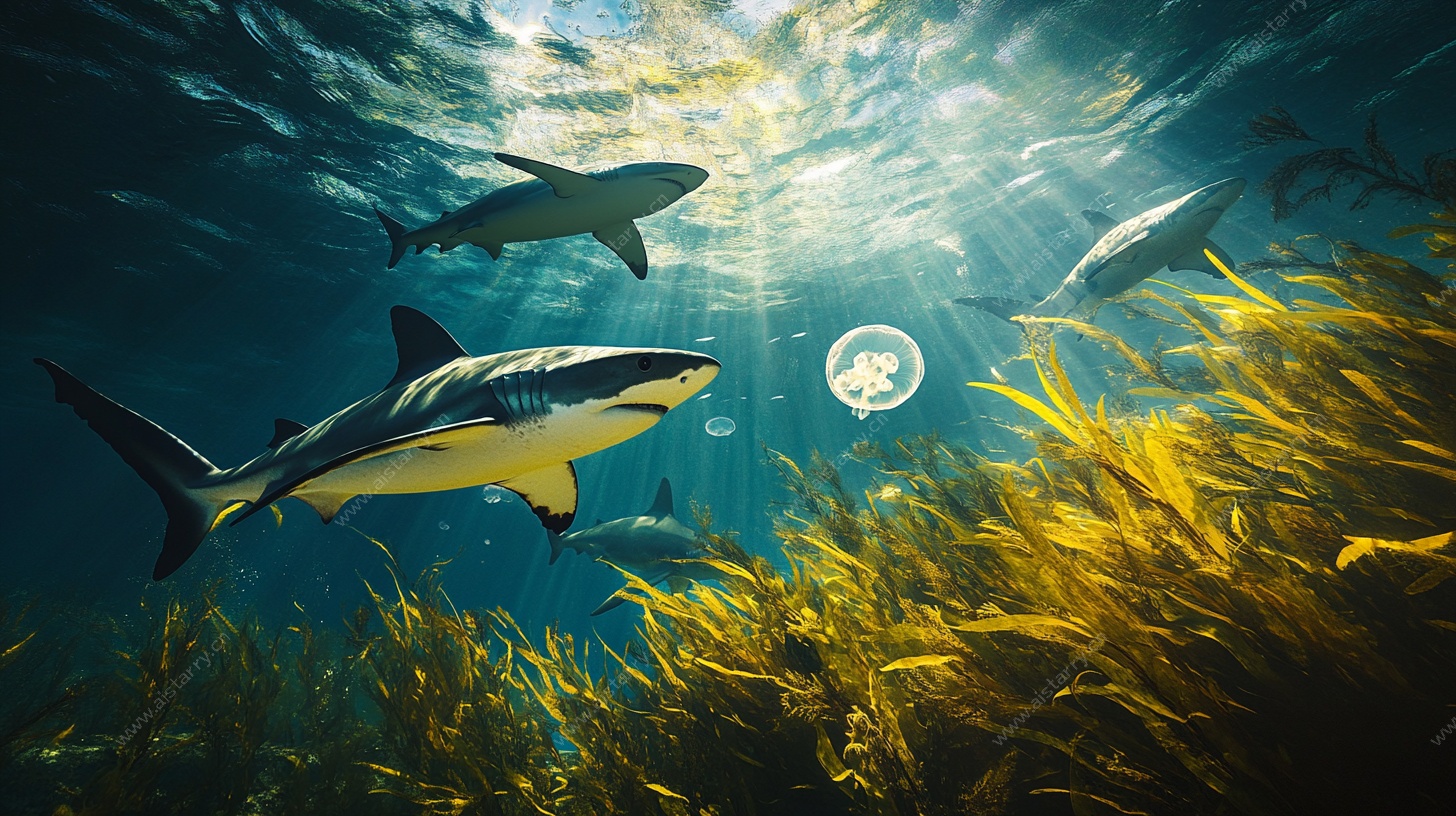 深海鲨鱼遨游梦幻海底