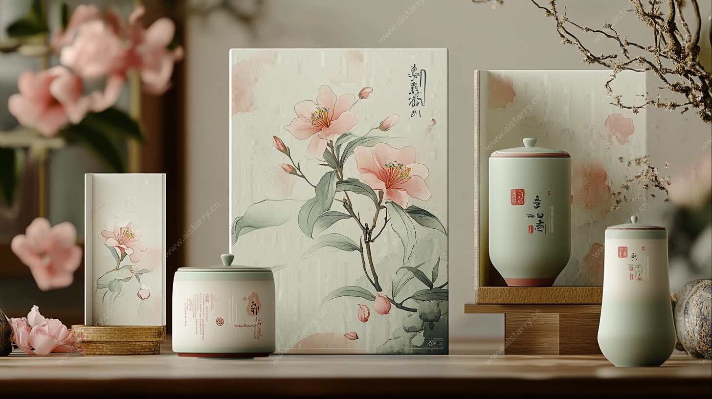 中式花卉图案陶瓷摆件