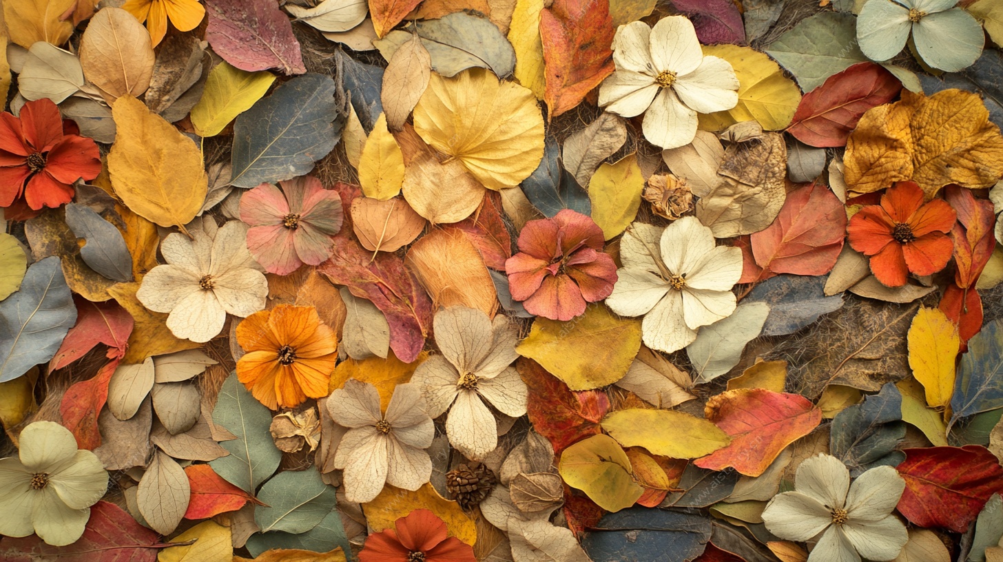 缤纷秋叶花卉拼接艺术图