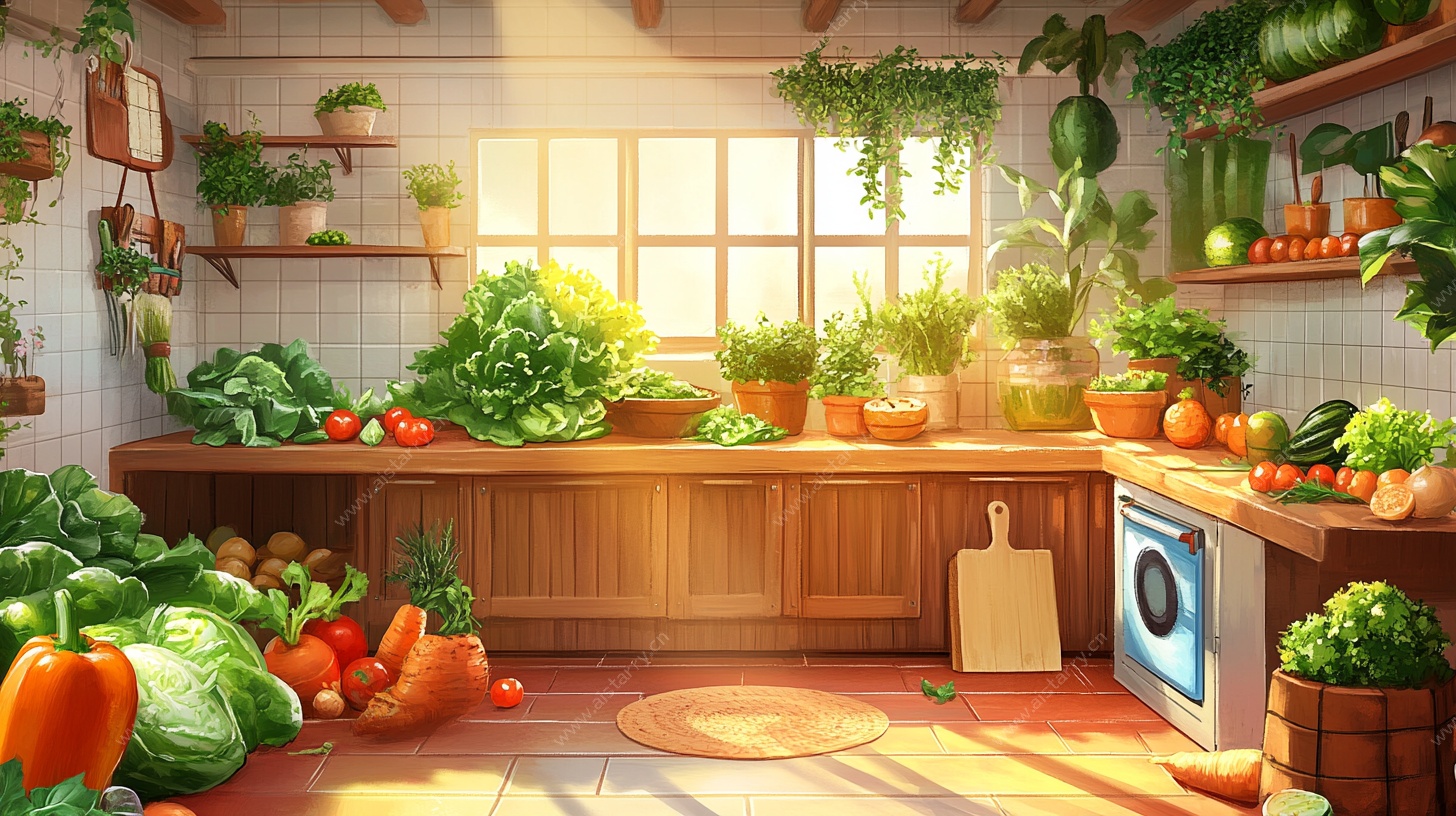温馨厨房的绿植蔬菜景致