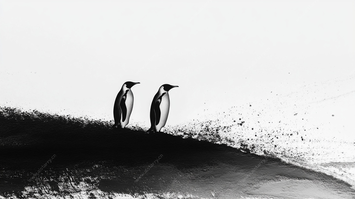 黑白企鹅岸边剪影