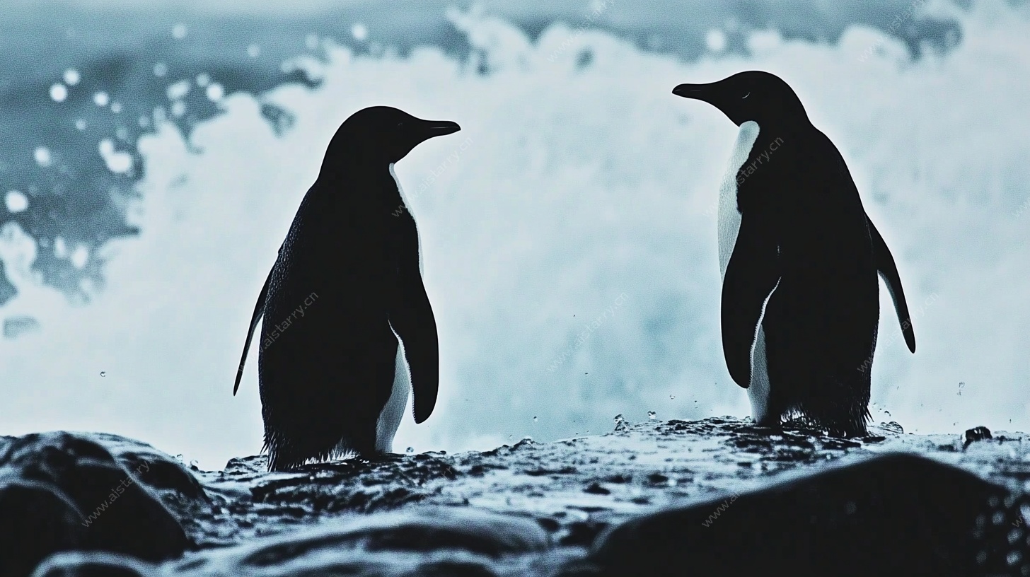 海边企鹅剪影