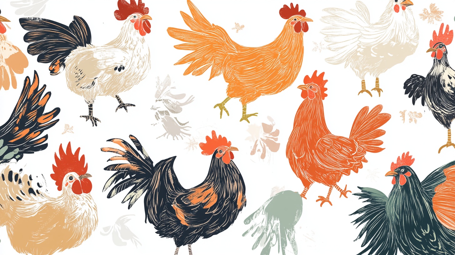 多彩公鸡插画图案