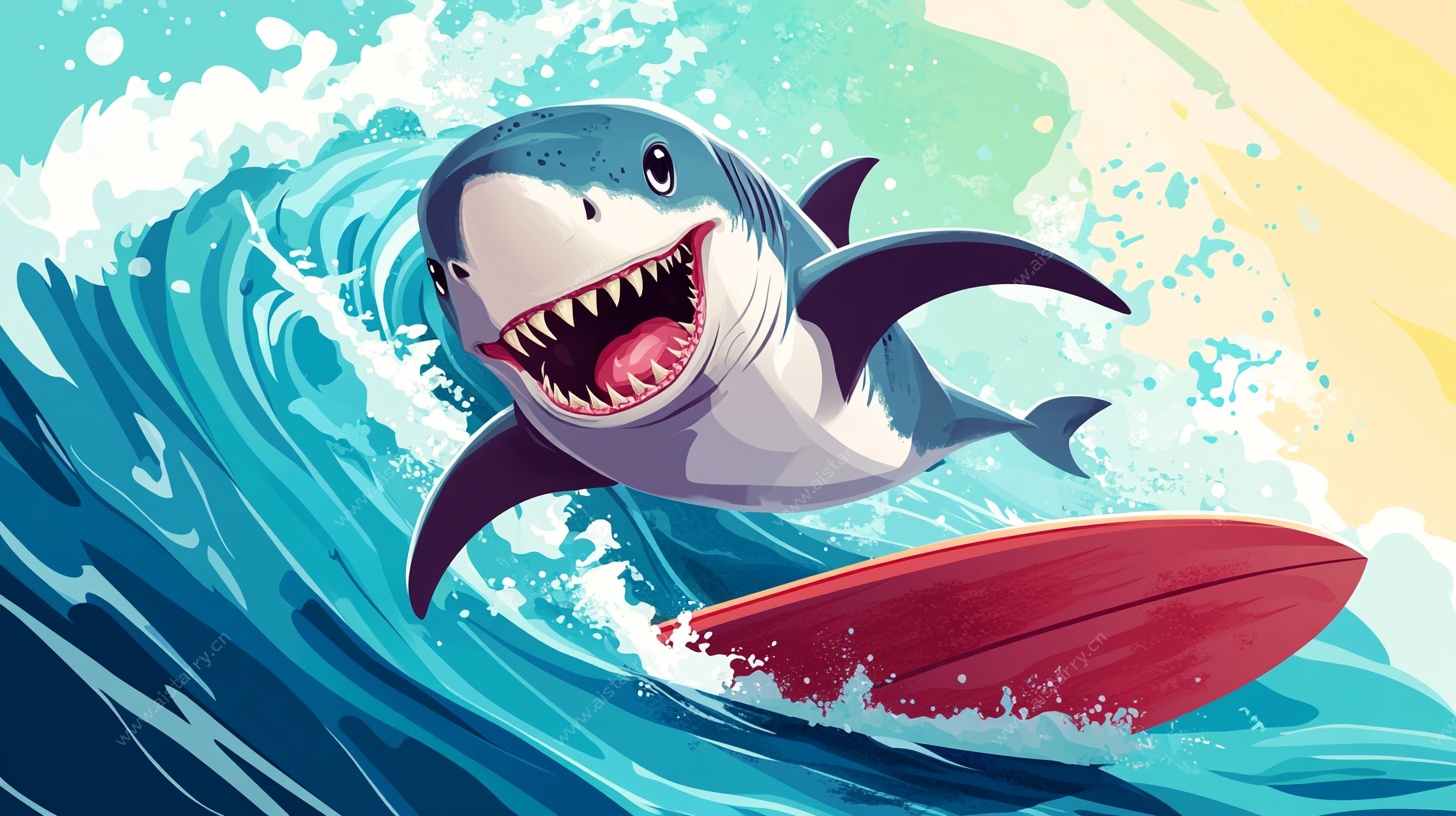 鲨鱼冲浪欢乐海洋场景