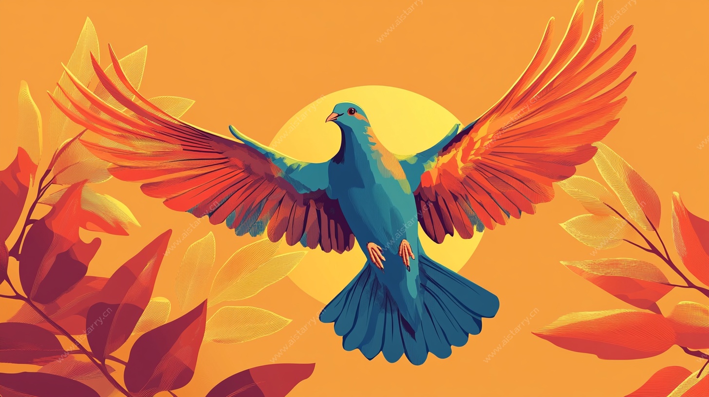 展翅飞鸟于秋日美景间