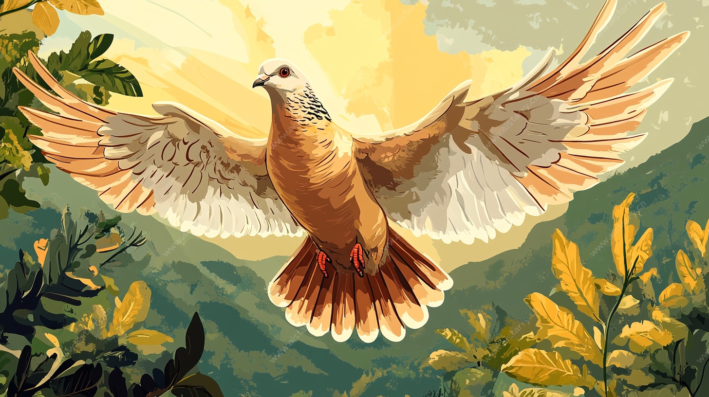 展翅飞翔的彩色和平鸽