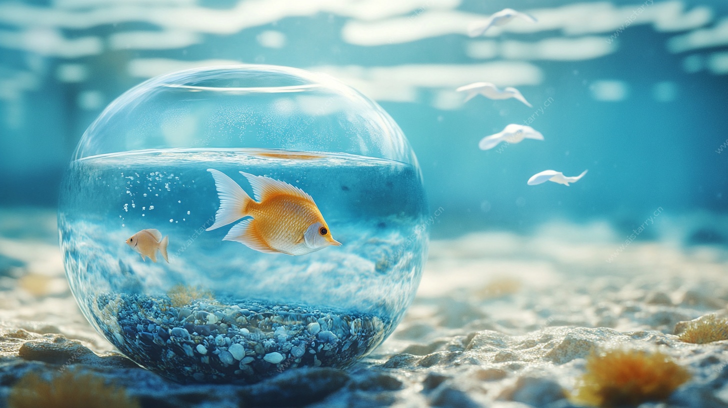 玻璃鱼缸中的金鱼奇幻景象