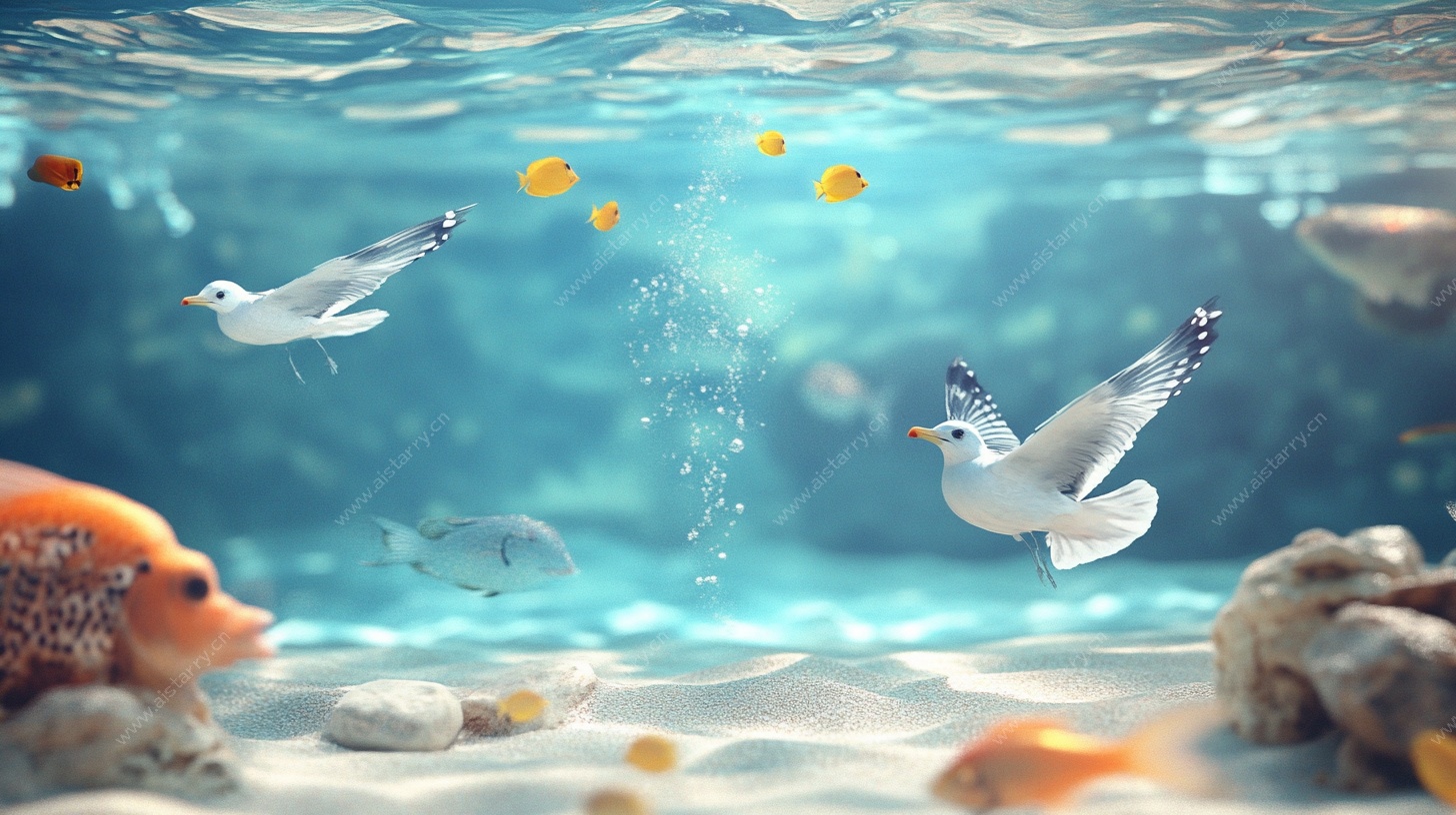 海底飞鸟与鱼梦幻景象
