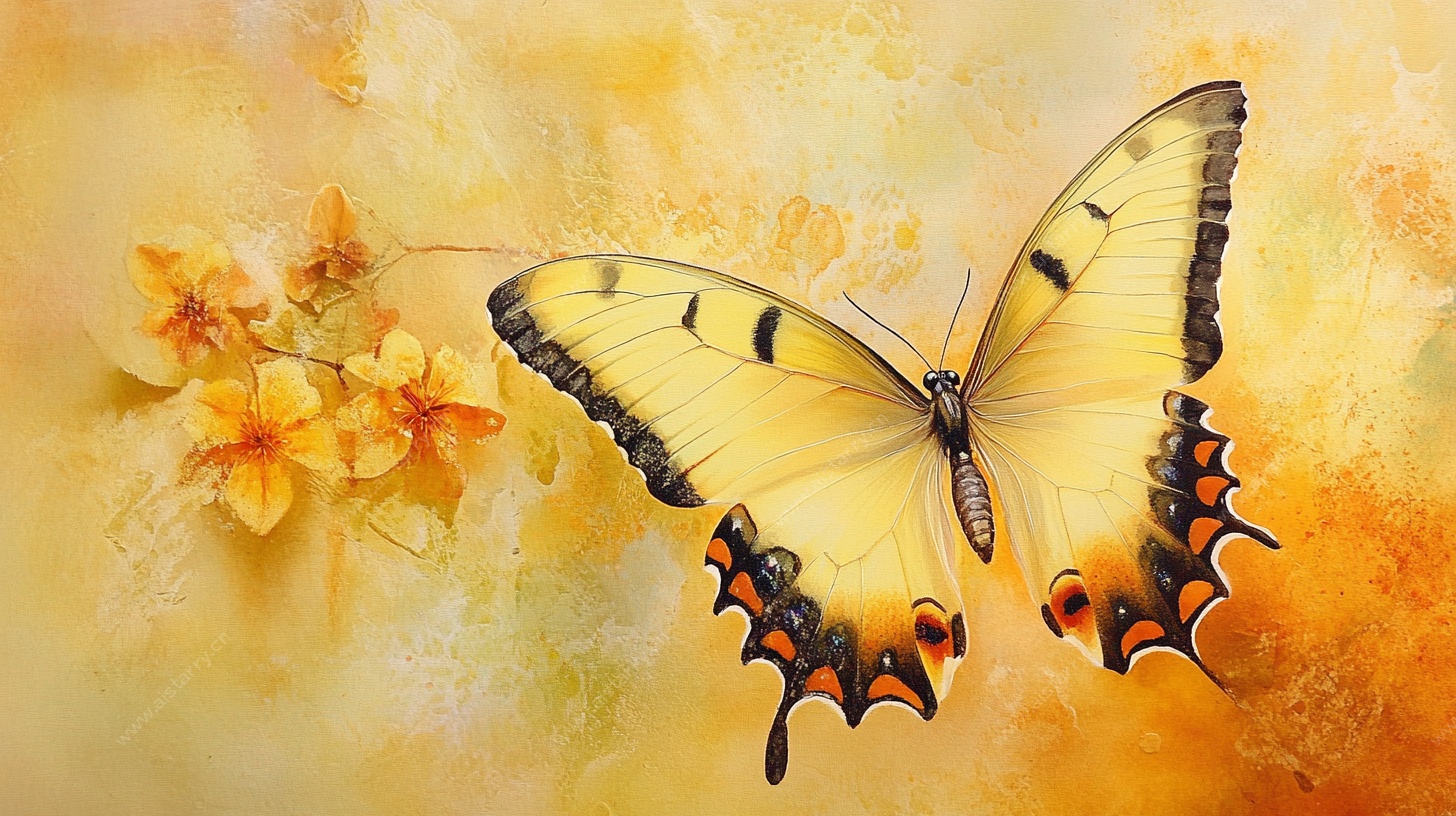 黄蝶伴花梦幻图